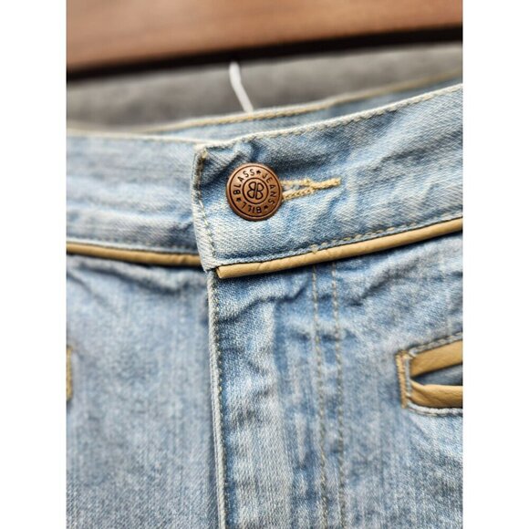 VTG Bill Blass Womens Light Wash Wide-Leg Capri Jeans W/ Tan Piping Detail Size - Picture 2 of 7